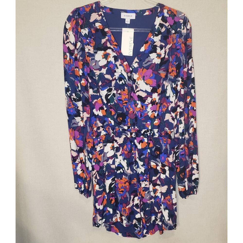 Evereve Small Printed Hadley Romper Long Sleeve Fully Lined NWT Abstract Floral